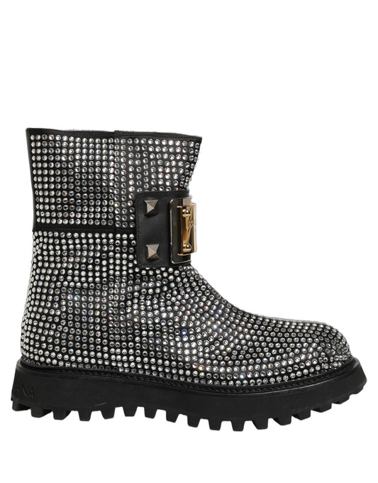 Dolce & Gabbana Black Crystal Embellished Short Boots Shoes