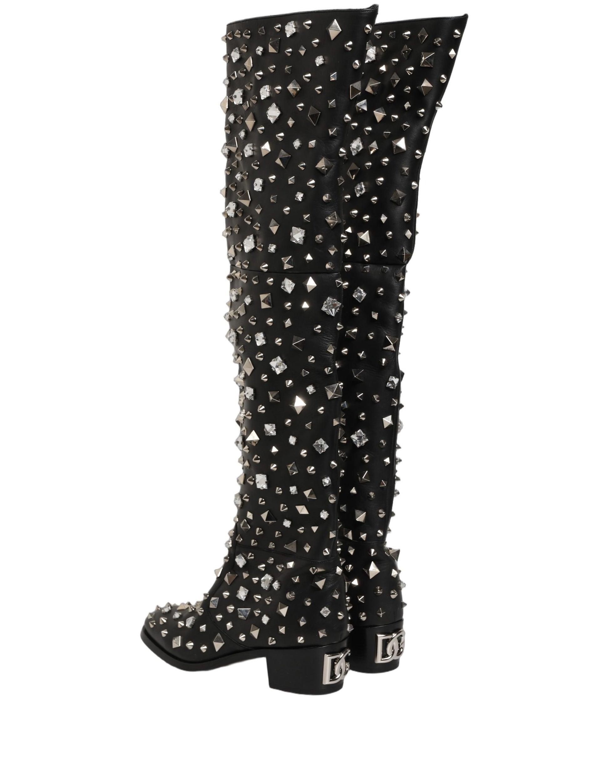 Dolce & Gabbana Black Crystal Embellished High Boots Shoes