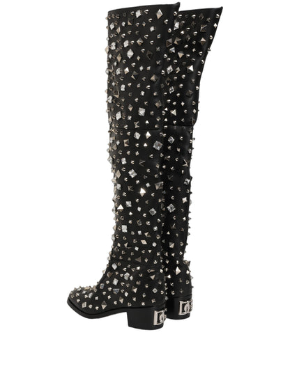 Dolce & Gabbana Black Crystal Embellished High Boots Shoes