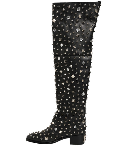 Dolce & Gabbana Black Crystal Embellished High Boots Shoes