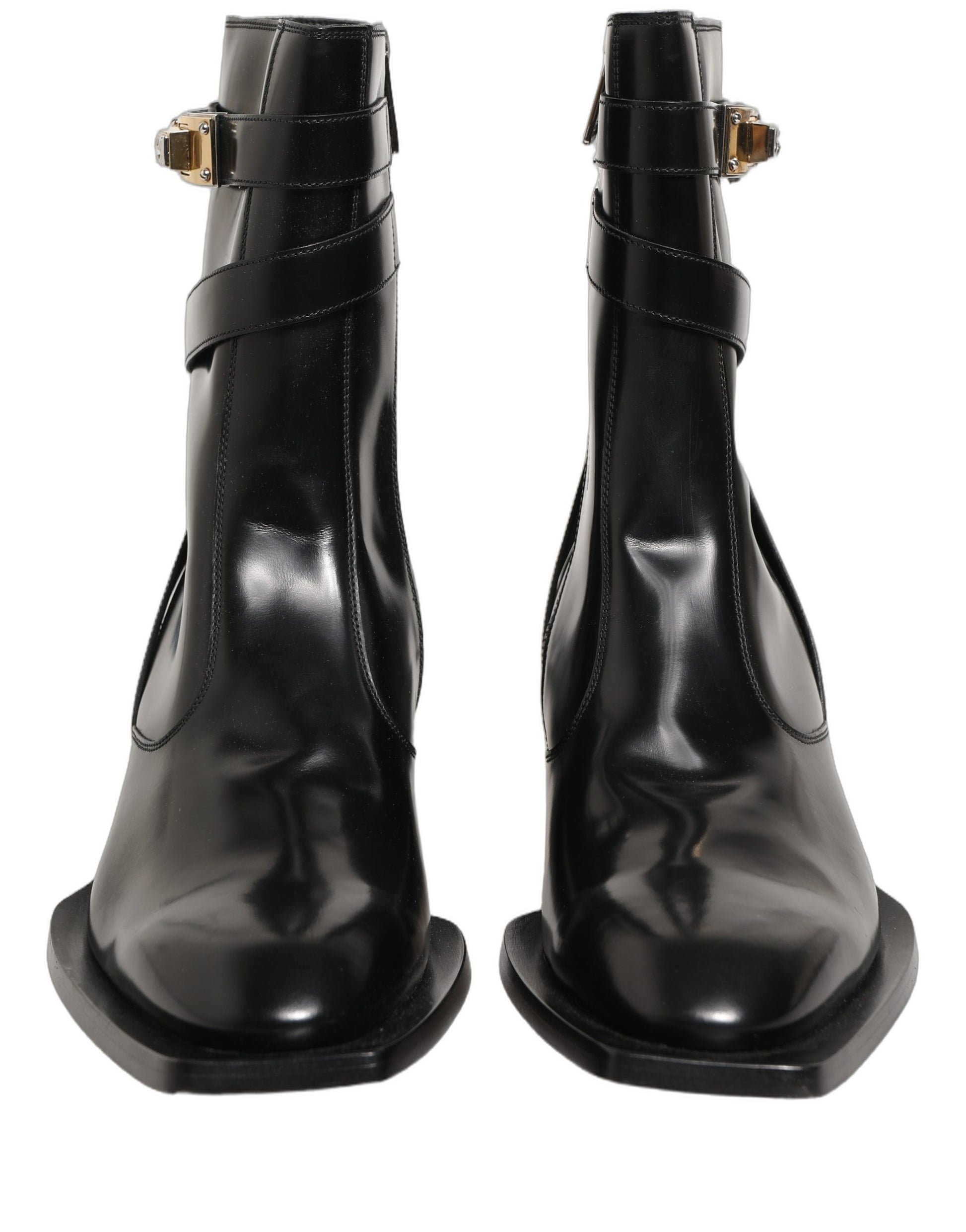 Dolce & Gabbana Black Leather DG Plaque Mid Calf Boots Shoes