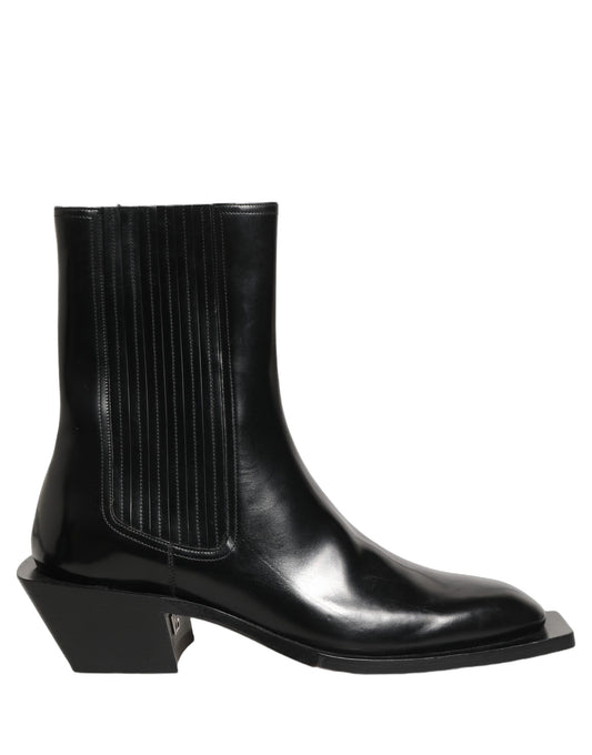 Dolce & Gabbana Black Leather Chelsea Mid Calf Boots Shoes