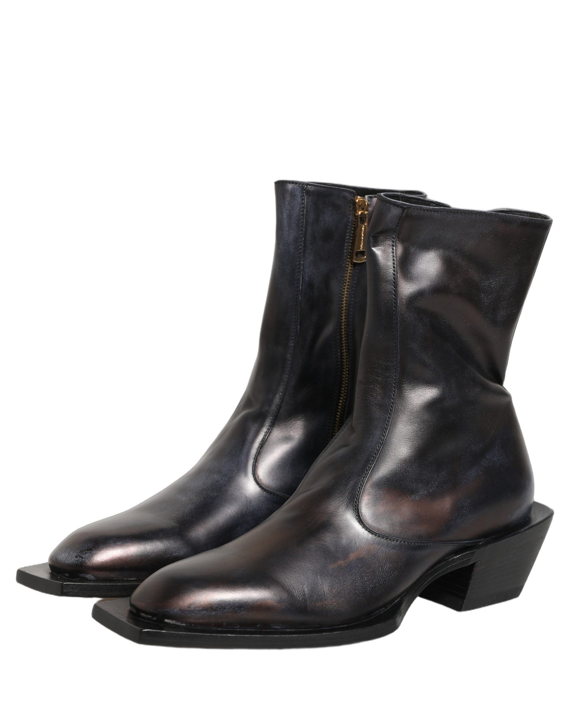 Dolce & Gabbana Black Leather Shiny Tex Mid Calf Boots Shoes
