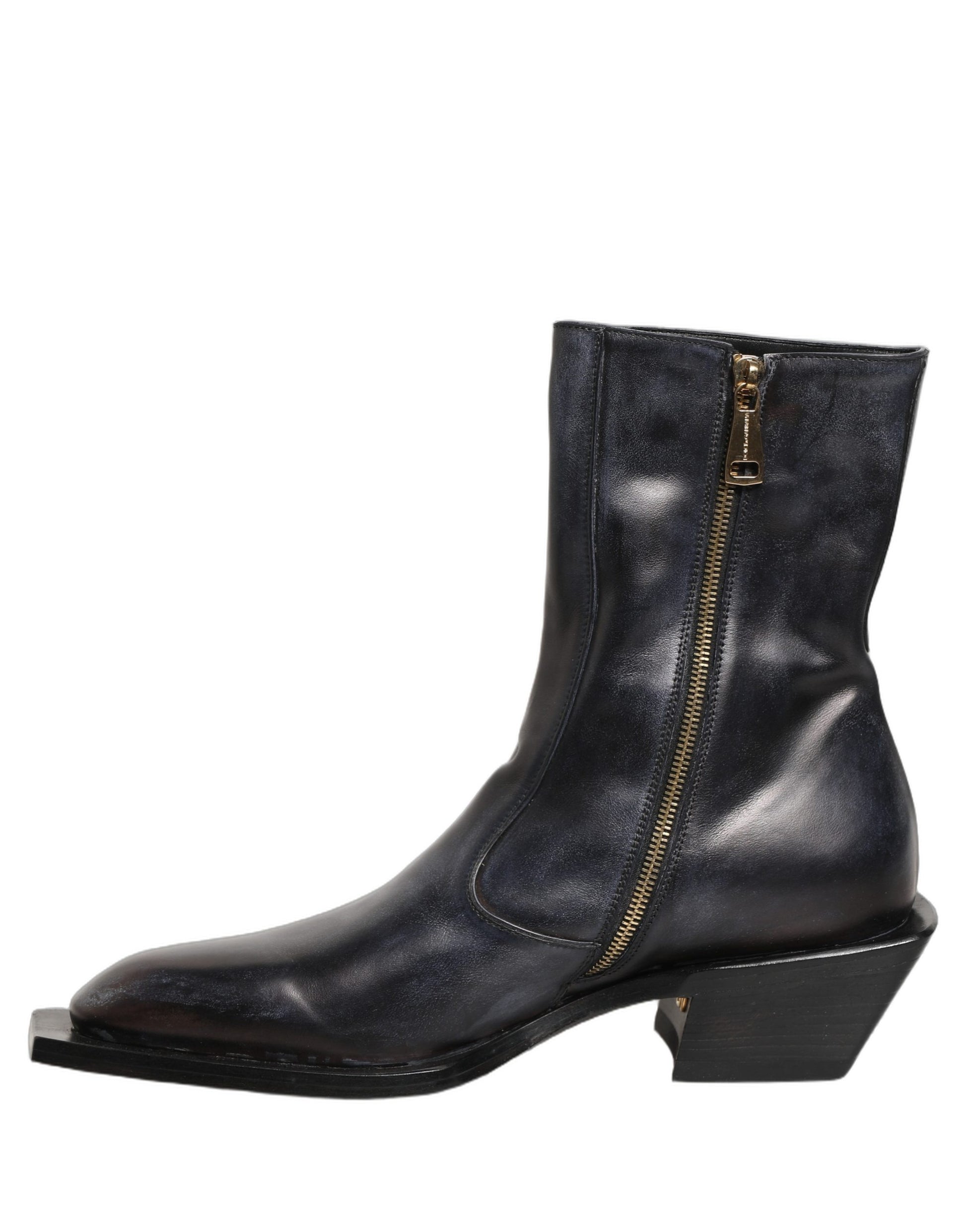 Dolce & Gabbana Black Leather Shiny Tex Mid Calf Boots Shoes