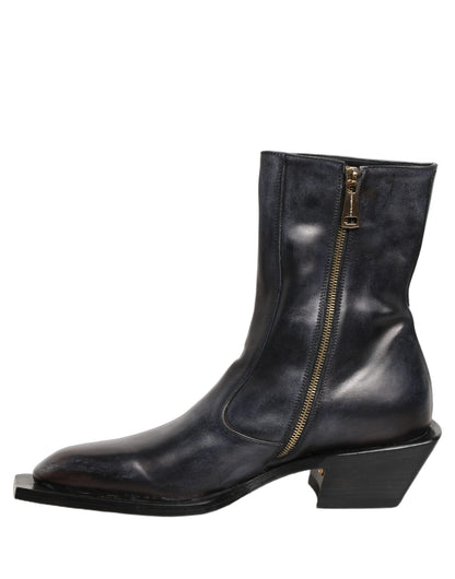 Dolce & Gabbana Black Leather Shiny Tex Mid Calf Boots Shoes