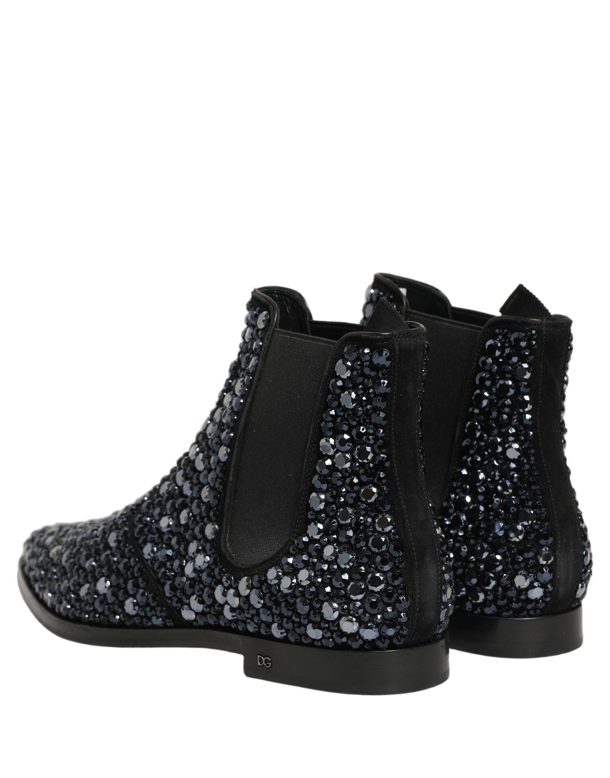 Dolce & Gabbana Black Embellished Chelsea Ankle Boots Shoes