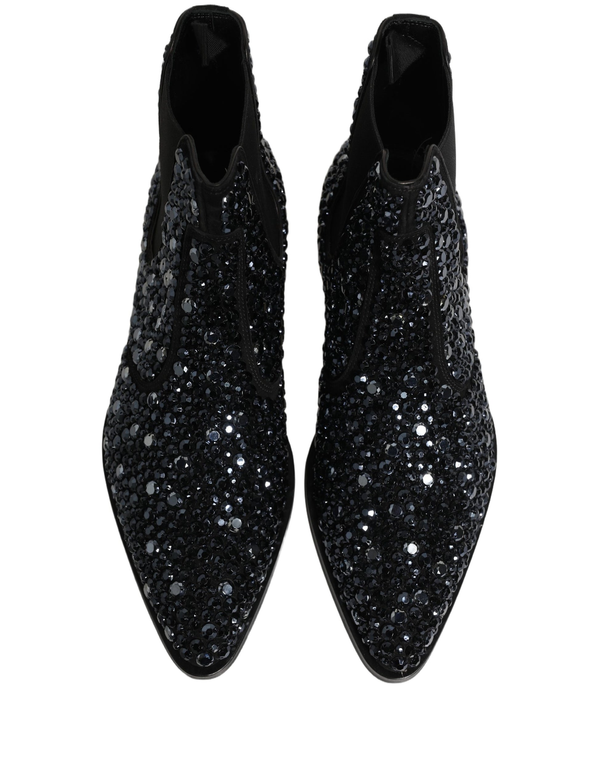 Dolce & Gabbana Black Embellished Chelsea Ankle Boots Shoes