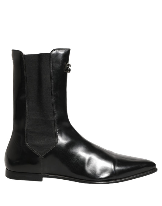 Dolce & Gabbana Black Leather Chelsea Mid Calf Boots Shoes