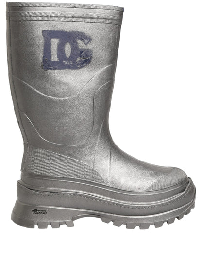 Dolce & Gabbana Metallic Silver Pull On Rain Boots Men Shoes