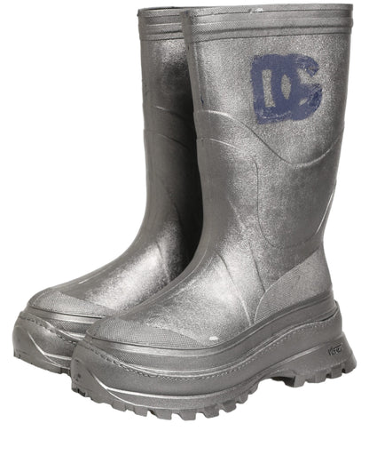 Dolce & Gabbana Metallic Silver Pull On Rain Boots Men Shoes