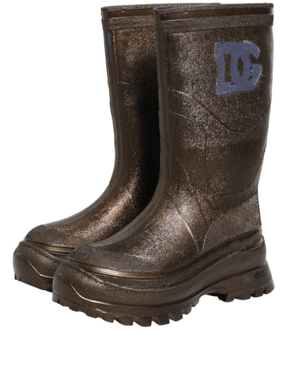 Dolce & Gabbana Bronze PVC Pull On Rain Boots Men Shoes