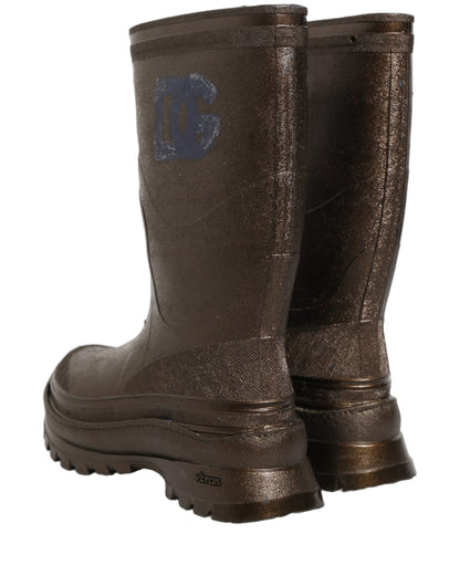 Dolce & Gabbana Bronze PVC Pull On Rain Boots Men Shoes