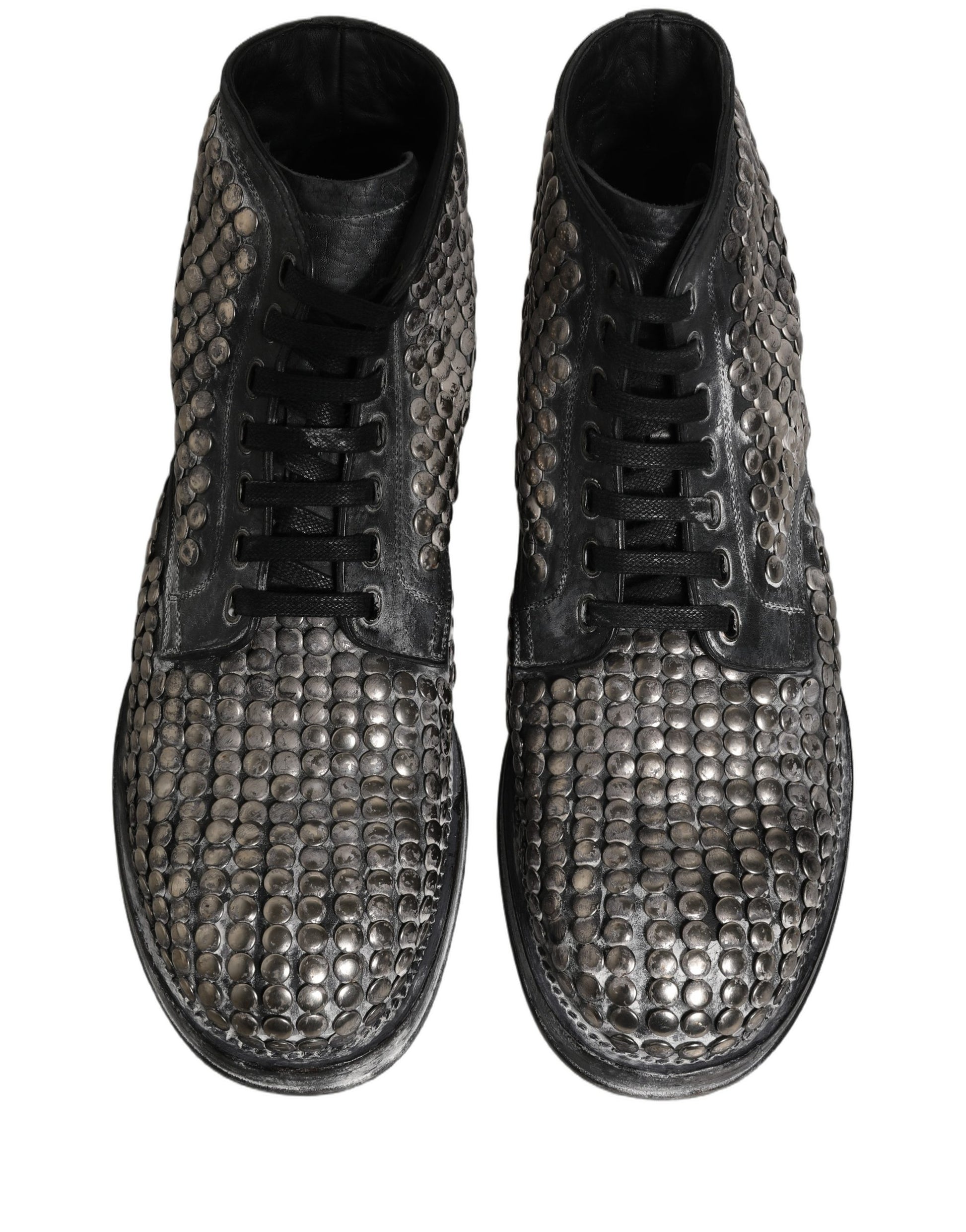 Dolce & Gabbana Black Leather Runway Studs Ankle Boots Shoes