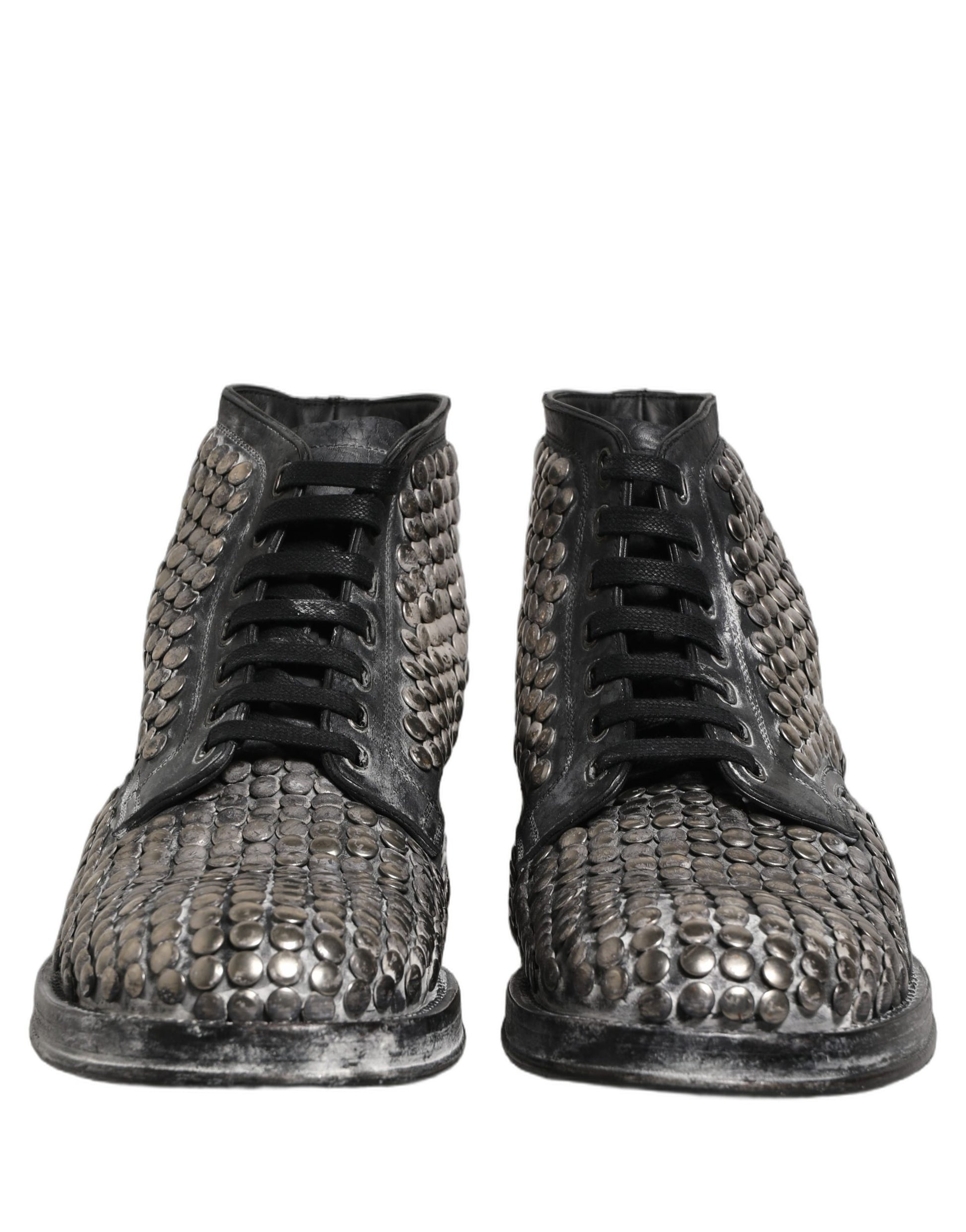 Dolce & Gabbana Black Leather Runway Studs Ankle Boots Shoes