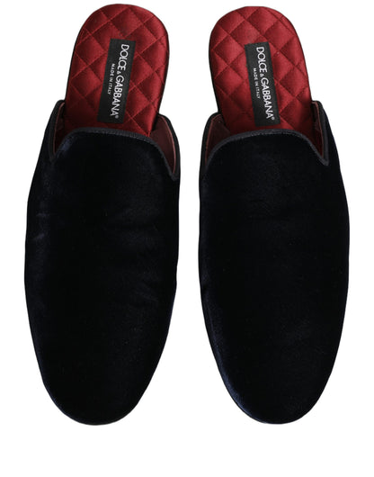 Dolce & Gabbana Dark Blue Suede Slides Flat Slipper Men Shoes
