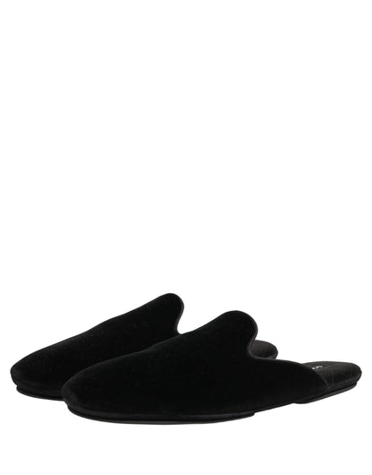 Dolce & Gabbana Black Suede Slides Flat Slipper Men Shoes