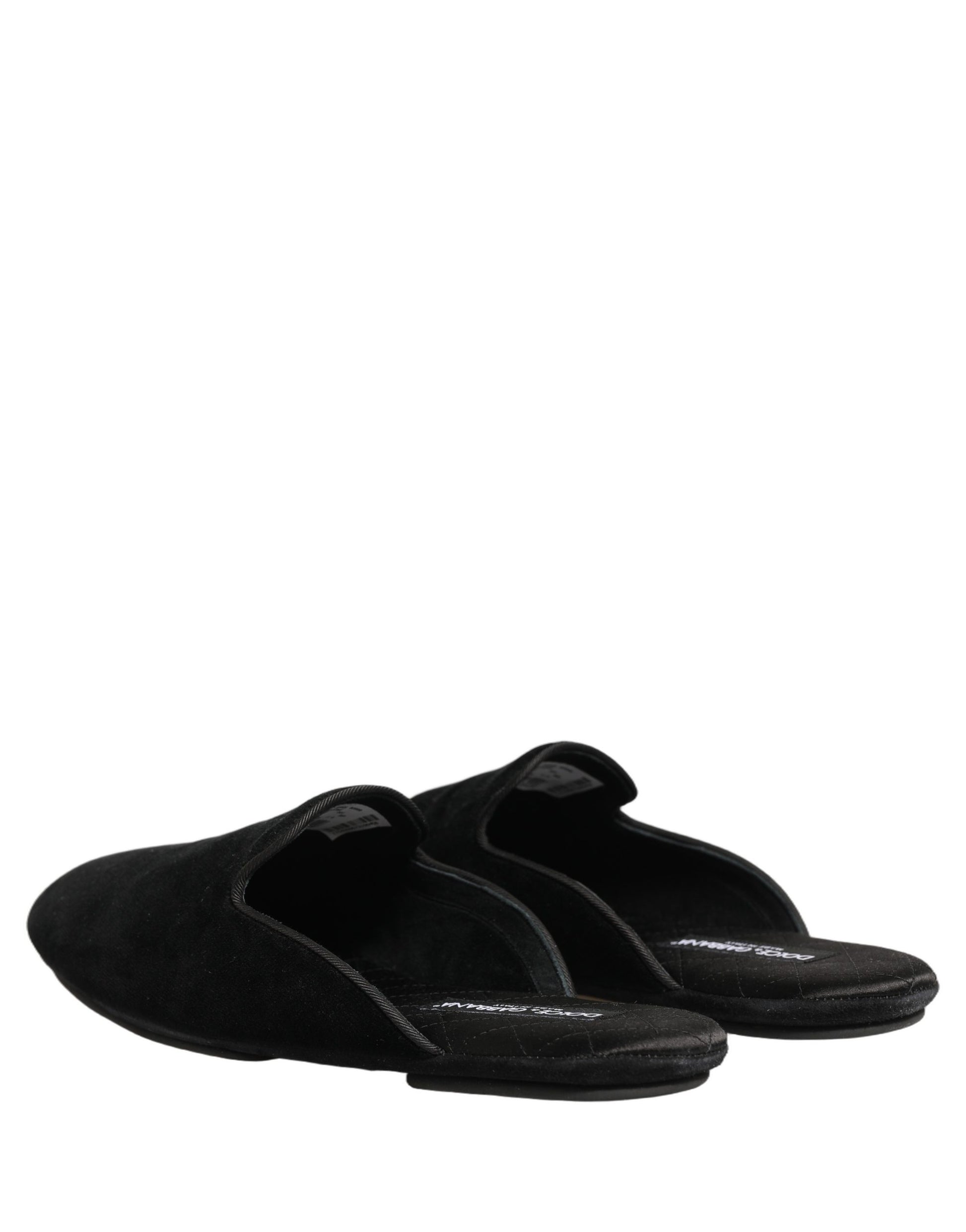 Dolce & Gabbana Black Suede Slides Flat Slipper Men Shoes
