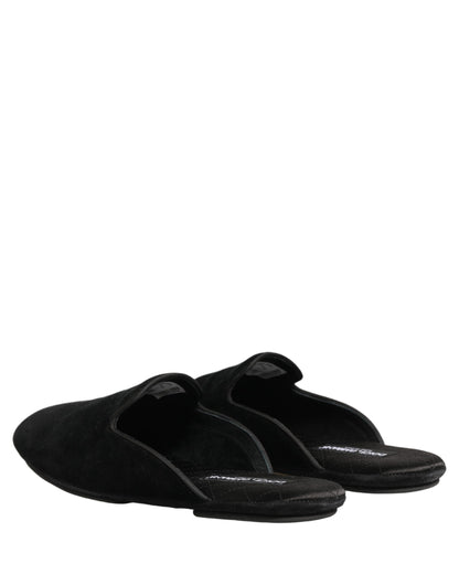 Dolce & Gabbana Black Suede Slides Flat Slipper Men Shoes