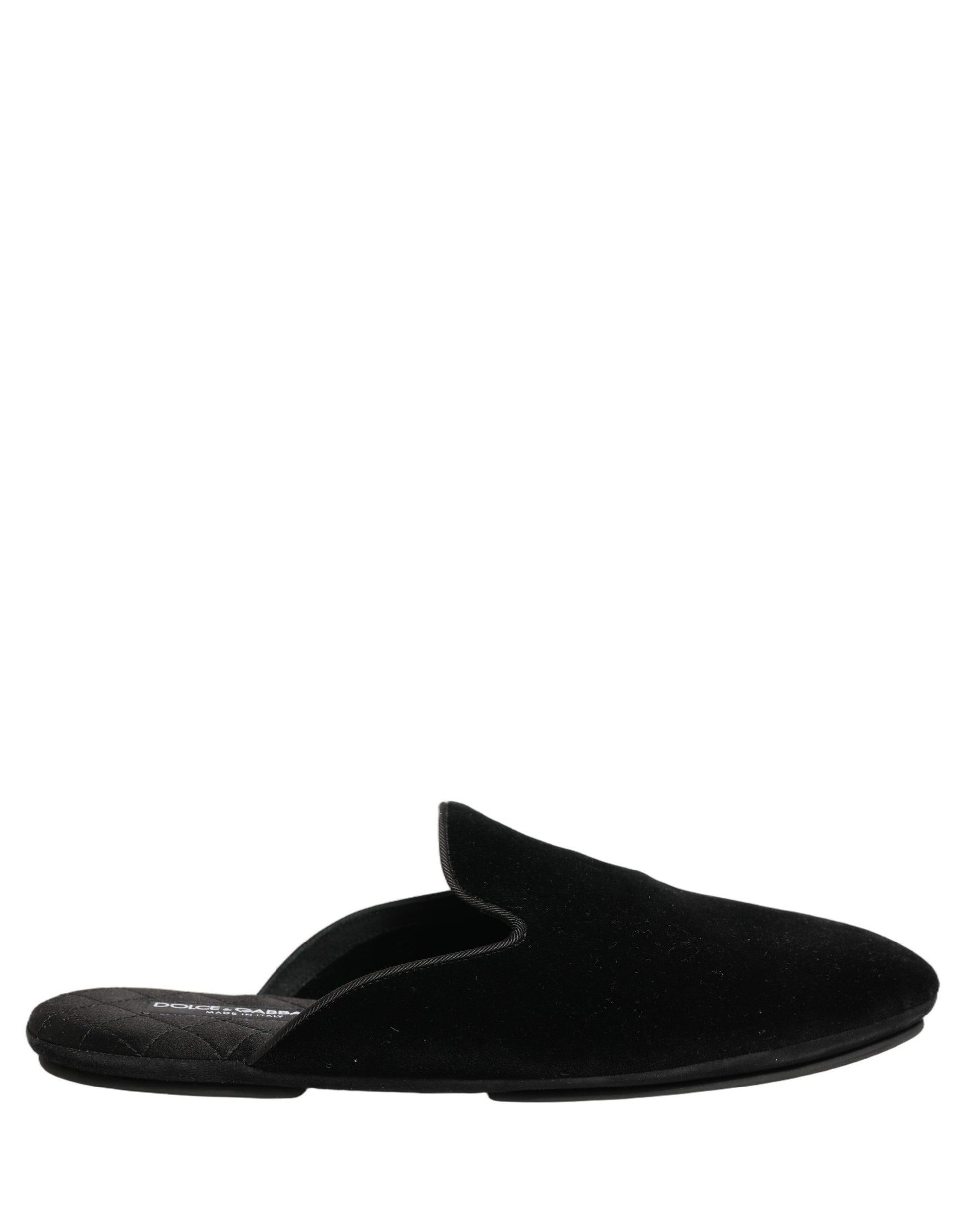 Dolce & Gabbana Black Suede Slides Flat Slipper Men Shoes