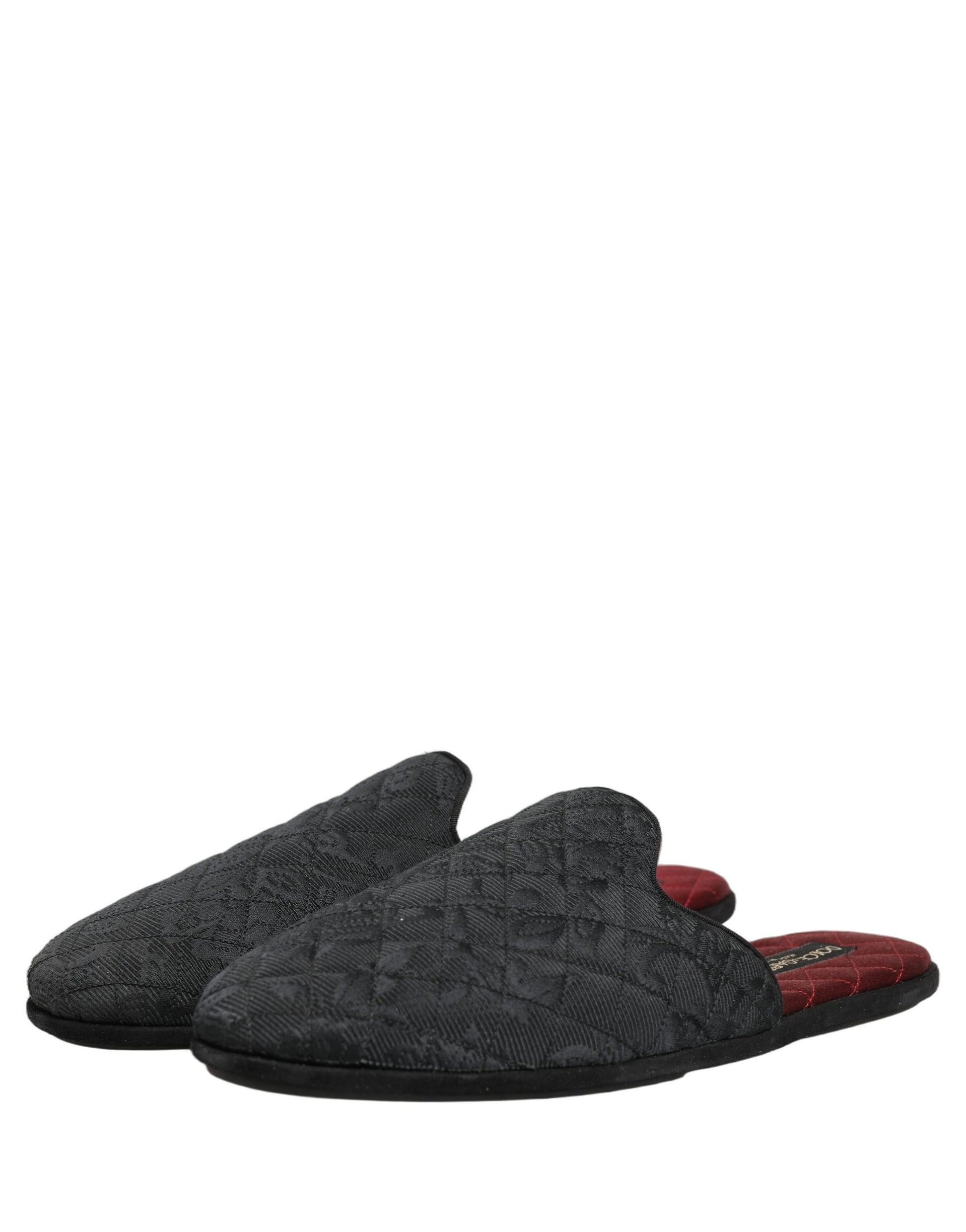 Dolce & Gabbana Black Floral Brocade Slides Slippers Shoes