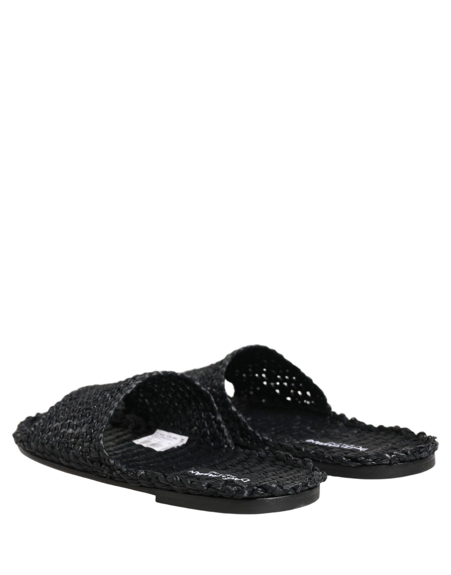 Dolce & Gabbana Black Straw Raffia Slides Sandals Flats Shoes
