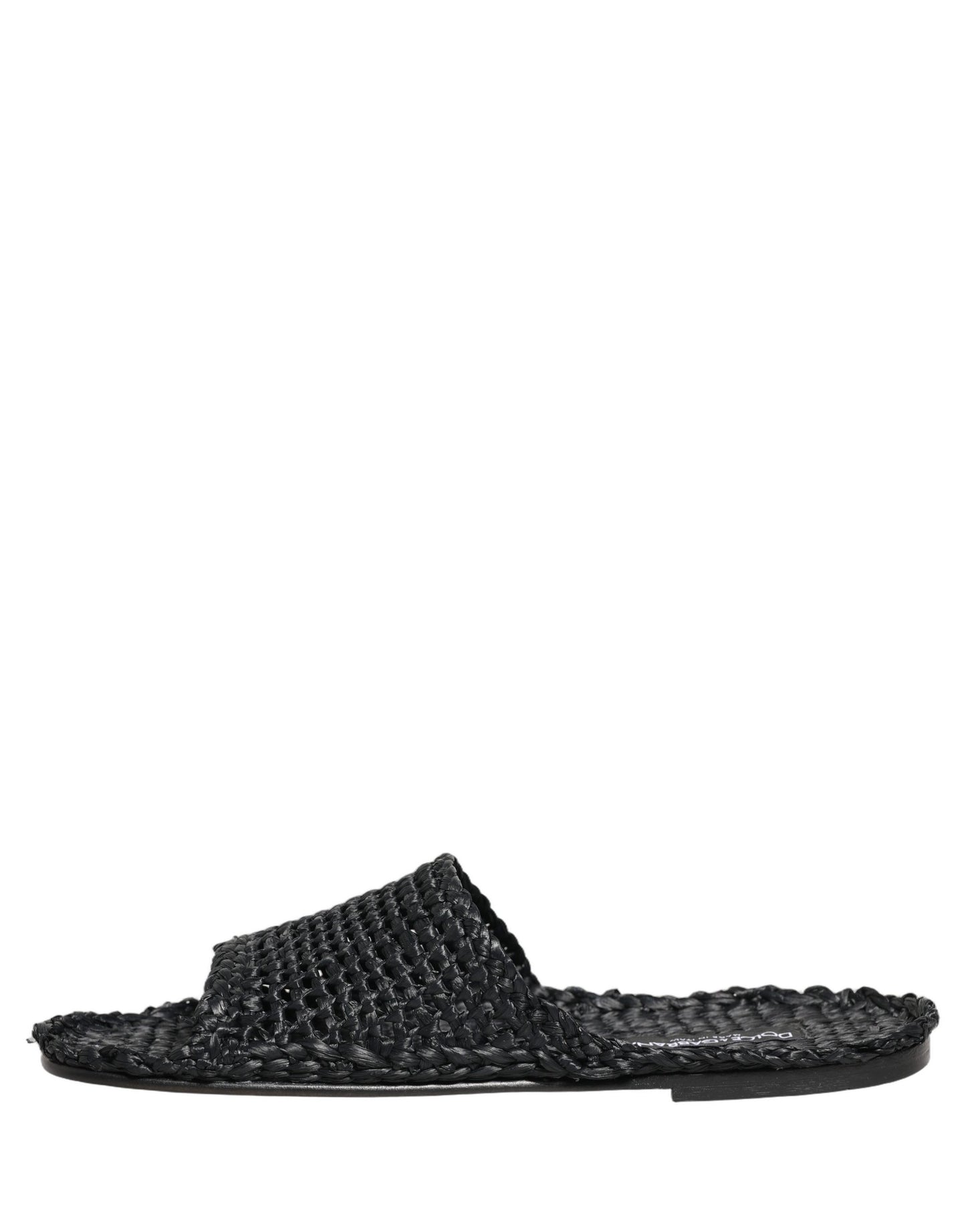 Dolce & Gabbana Black Straw Raffia Slides Sandals Flats Shoes