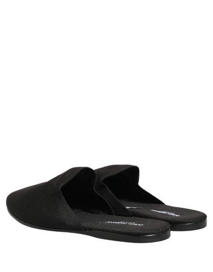 Dolce & Gabbana Black Suede Slides Flat Slipper Men Shoes