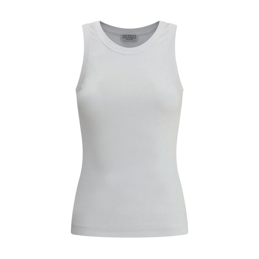 Brunello Cucinelli White Cotton Sleeveles T-Shirt