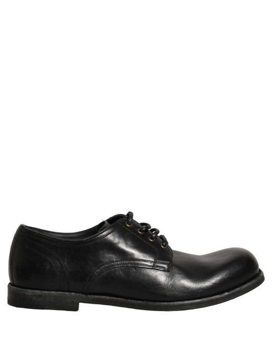 Dolce & Gabbana Black Leather Men Derby Dress Formal Shoes