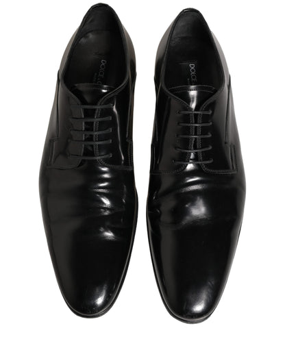 Dolce & Gabbana Black Leather Men Derby Dress Formal Shoes