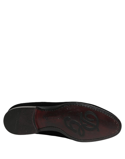 Dolce & Gabbana Black Velvet Loafers Formal Men Dress Shoes