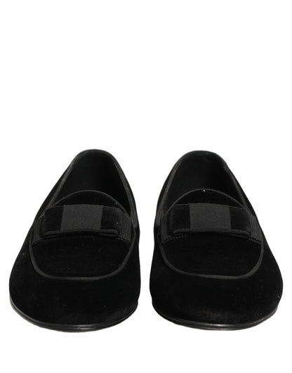 Dolce & Gabbana Black Velvet Loafers Formal Men Dress Shoes