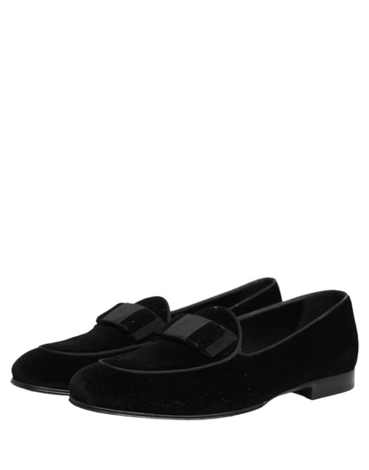 Dolce & Gabbana Black Velvet Loafers Formal Men Dress Shoes