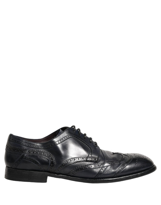 Dolce & Gabbana Blue Leather Derby Wingtip Formal Shoes