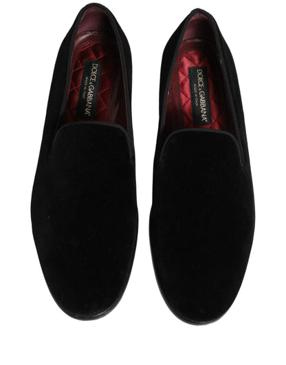 Dolce & Gabbana Black Velvet Cotton Loafers Formal Dress Shoes