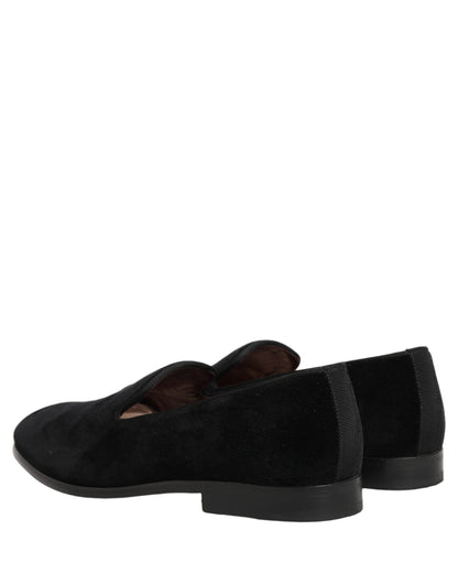 Dolce & Gabbana Black Velvet Cotton Loafers Formal Dress Shoes