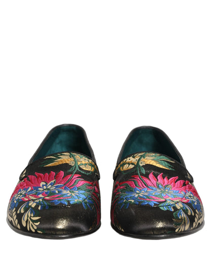 Dolce & Gabbana Black Jacquard Floral Loafers Men Dress Shoes