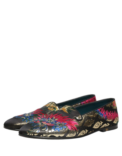 Dolce & Gabbana Black Jacquard Floral Loafers Men Dress Shoes