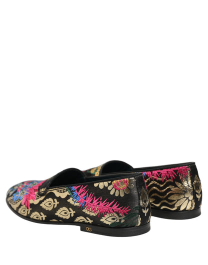 Dolce & Gabbana Black Jacquard Floral Loafers Men Dress Shoes