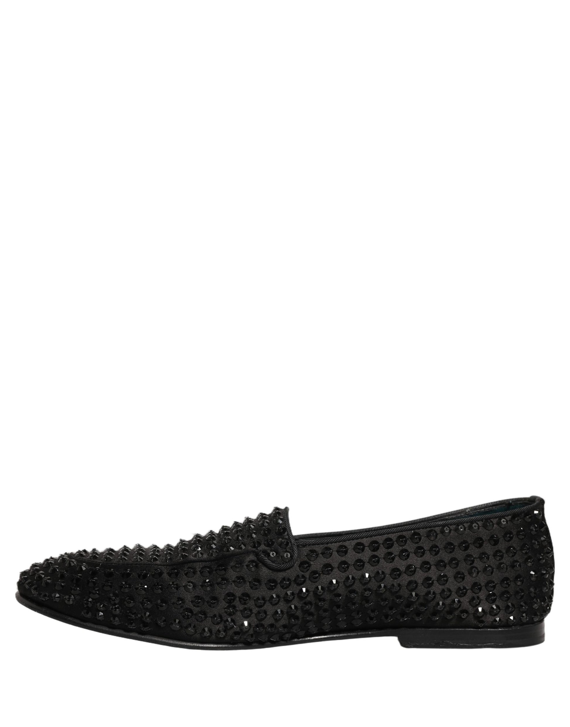 Dolce & Gabbana Black Rhinestone Embellished Loafers Shoes