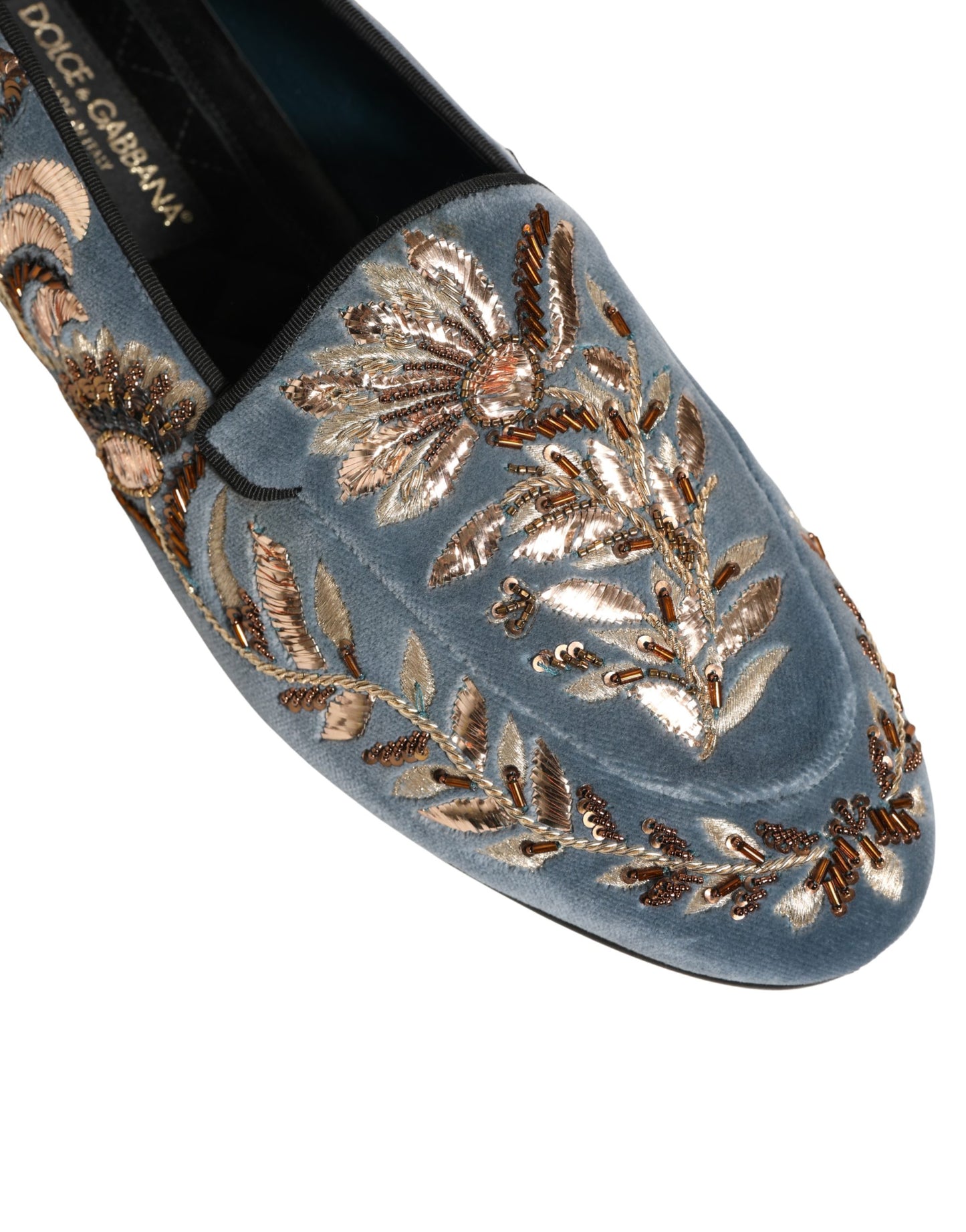 Dolce & Gabbana Blue Velvet Embellished Dress Loafers Shoes