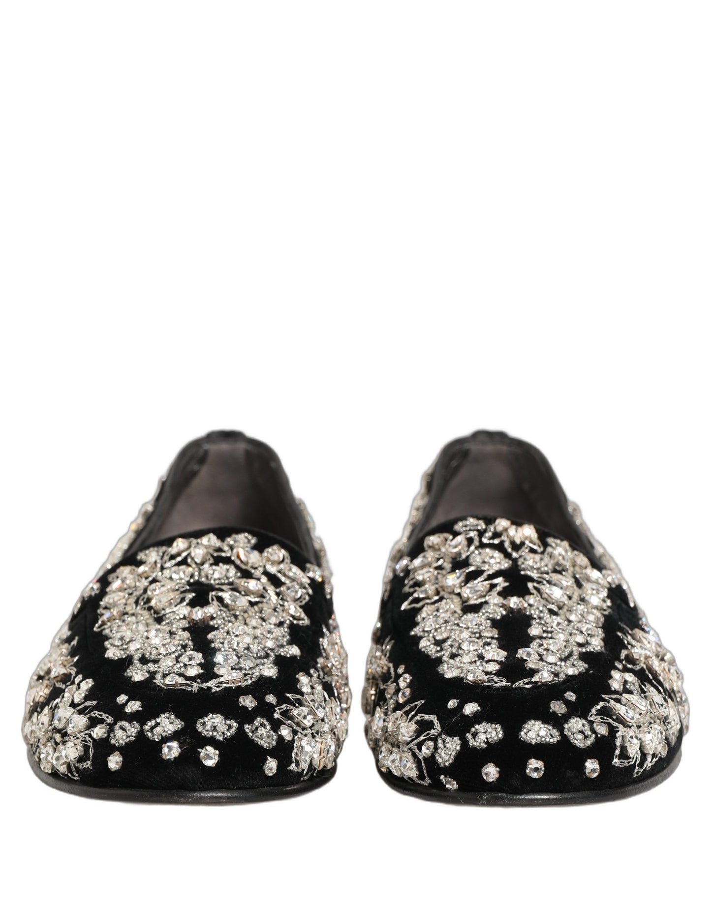 Dolce & Gabbana Black Velvet Embellished Dress Loafers Shoes