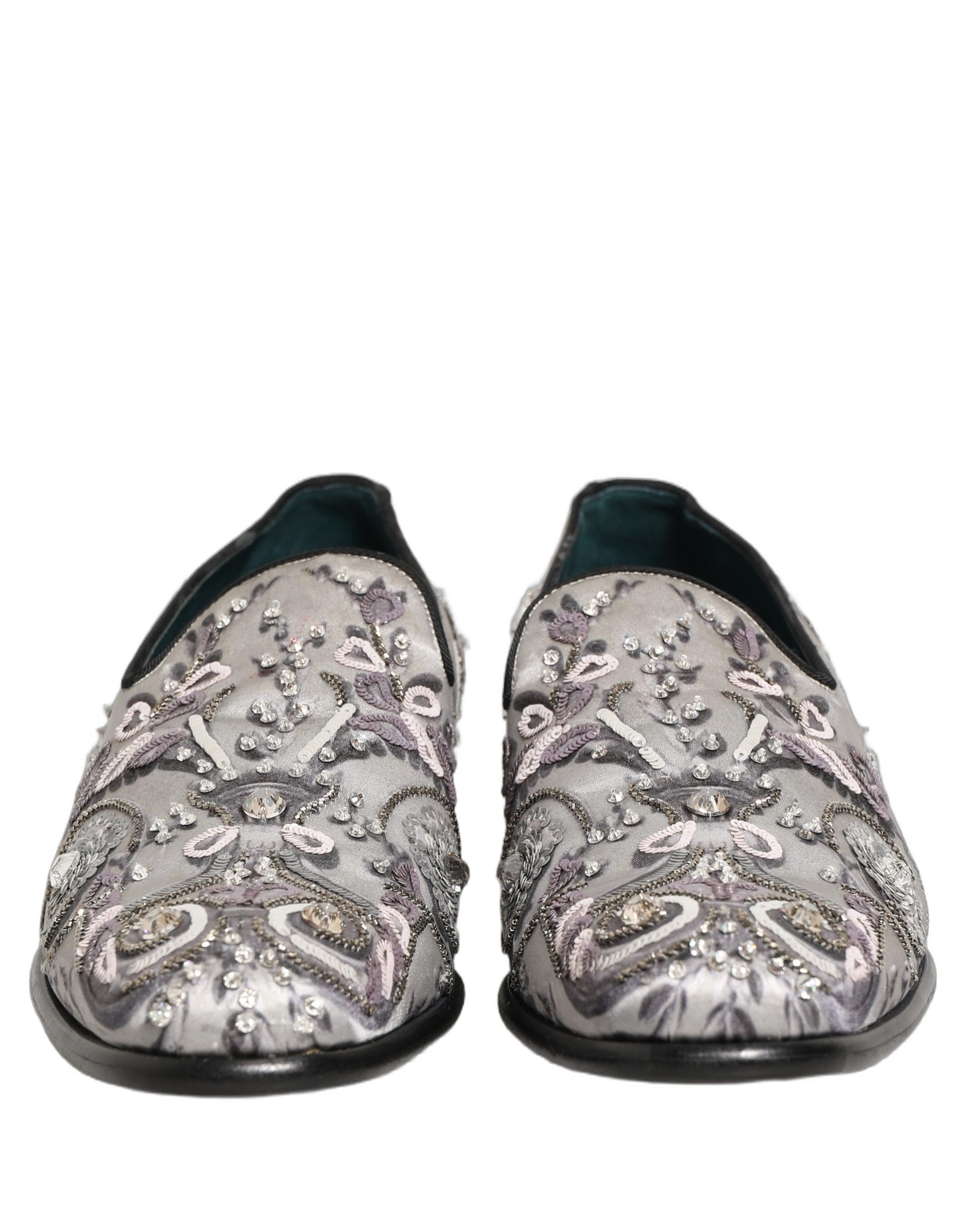 Dolce & Gabbana White Sequined Formal Slip On Loafers Shoes