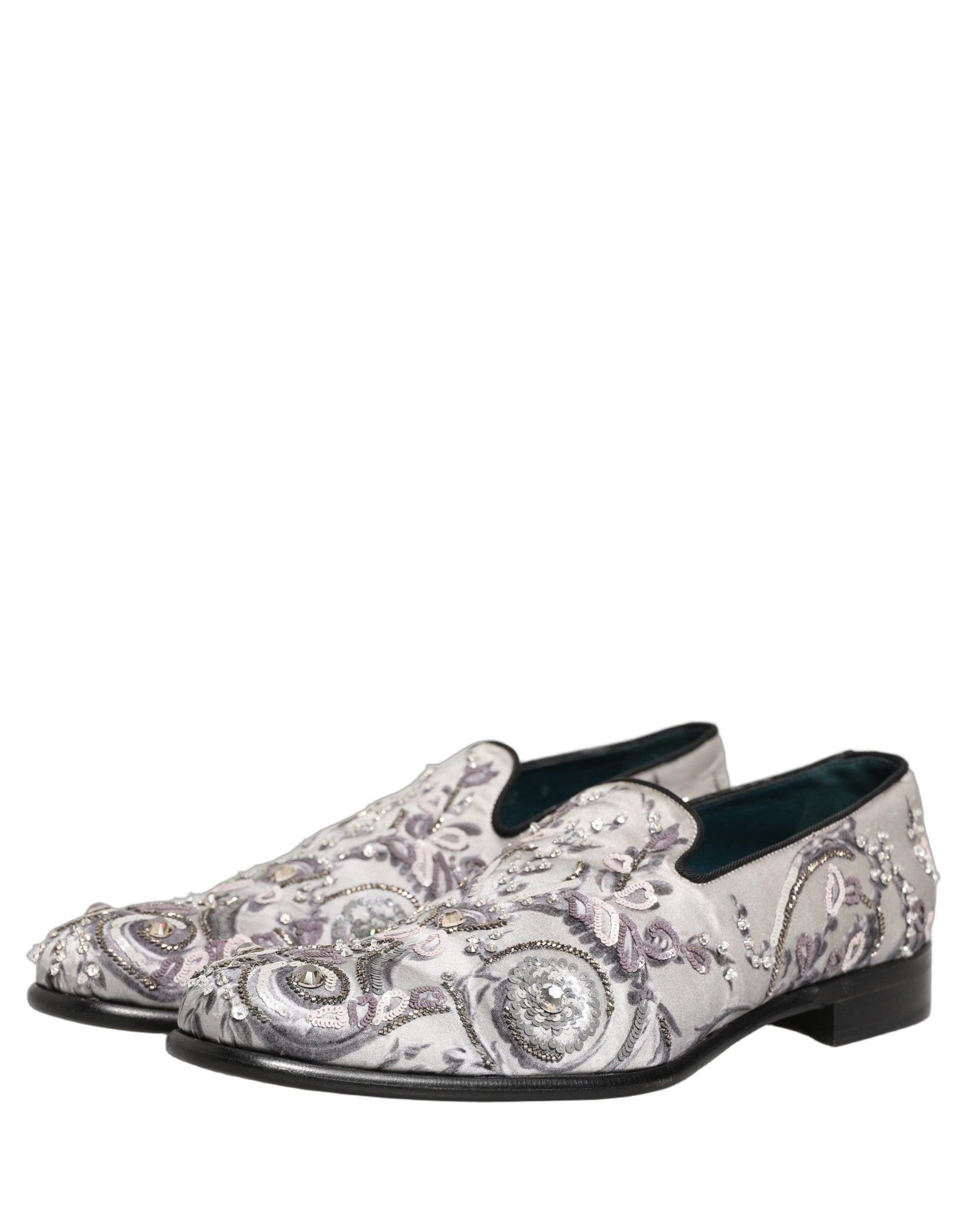 Dolce & Gabbana White Sequined Formal Slip On Loafers Shoes