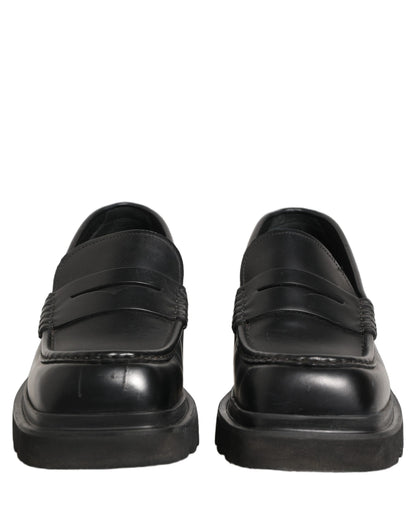 Dolce & Gabbana Black Calfskin Leather Men Dress Loafers Shoes