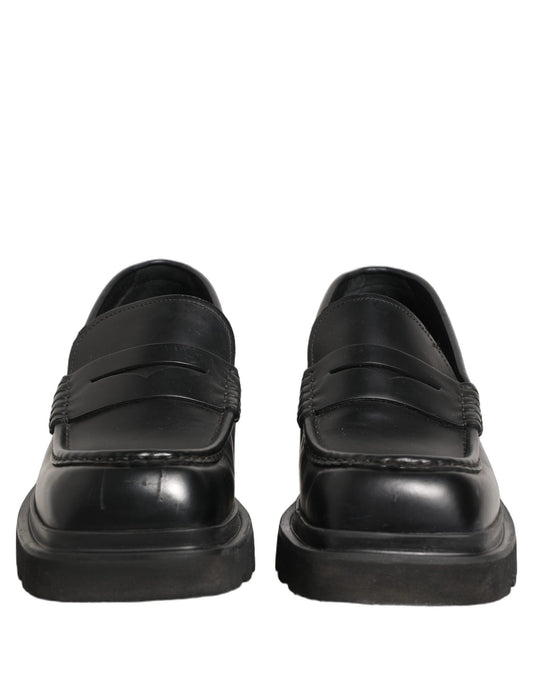 Dolce & Gabbana Black Calfskin Leather Men Dress Loafers Shoes