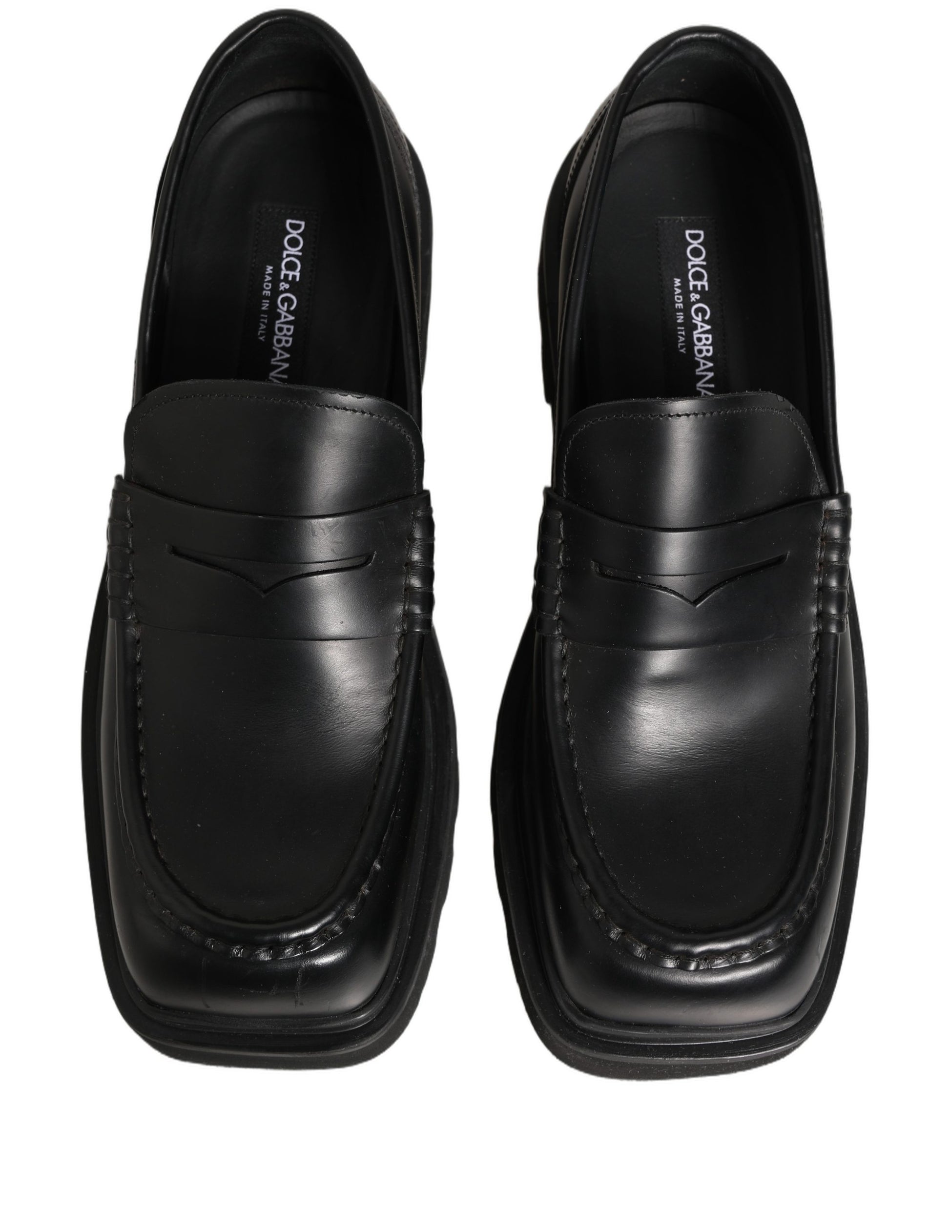 Dolce & Gabbana Black Calfskin Leather Men Dress Loafers Shoes