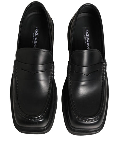 Dolce & Gabbana Black Calfskin Leather Men Dress Loafers Shoes