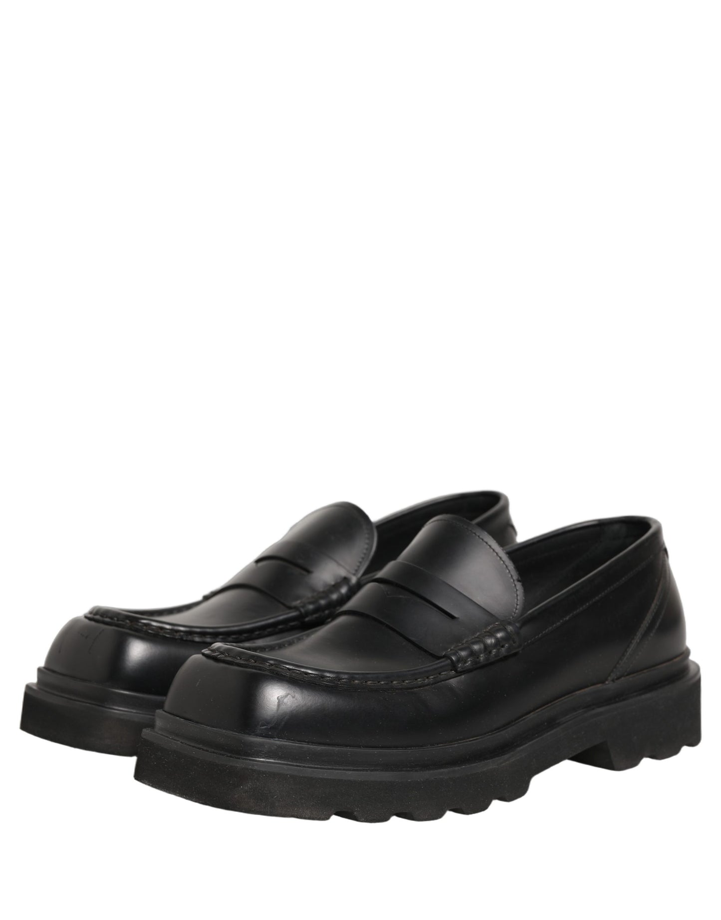 Dolce & Gabbana Black Calfskin Leather Men Dress Loafers Shoes