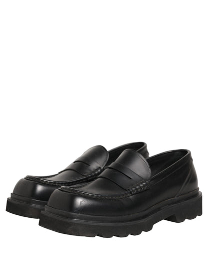 Dolce & Gabbana Black Calfskin Leather Men Dress Loafers Shoes